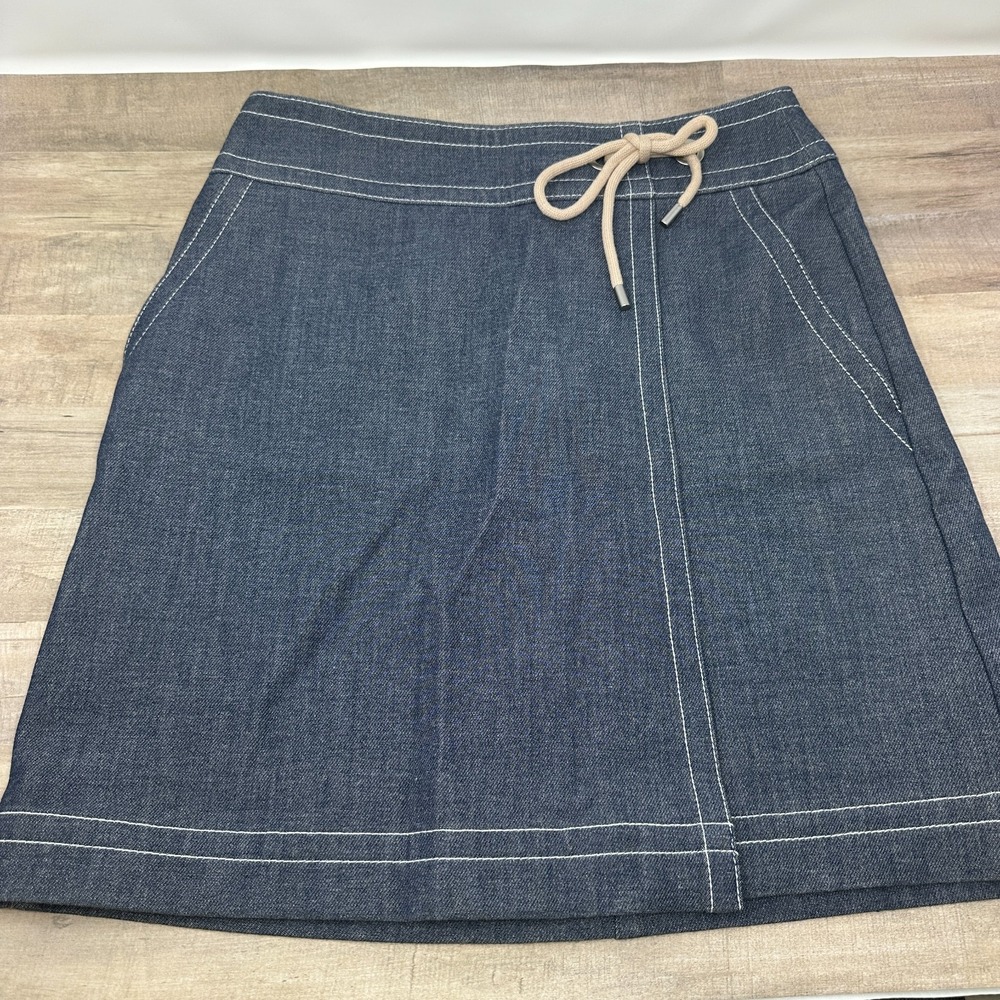 Ann Taylor Women's Blue Denim Faux Wrap‎ Lined A- Line Skirt Size 4P Petite